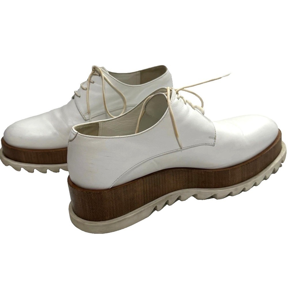 Jil Sander Shoes Womens 37/US 6.5 Oxford Lace Up White Leather Saw Edge Sole